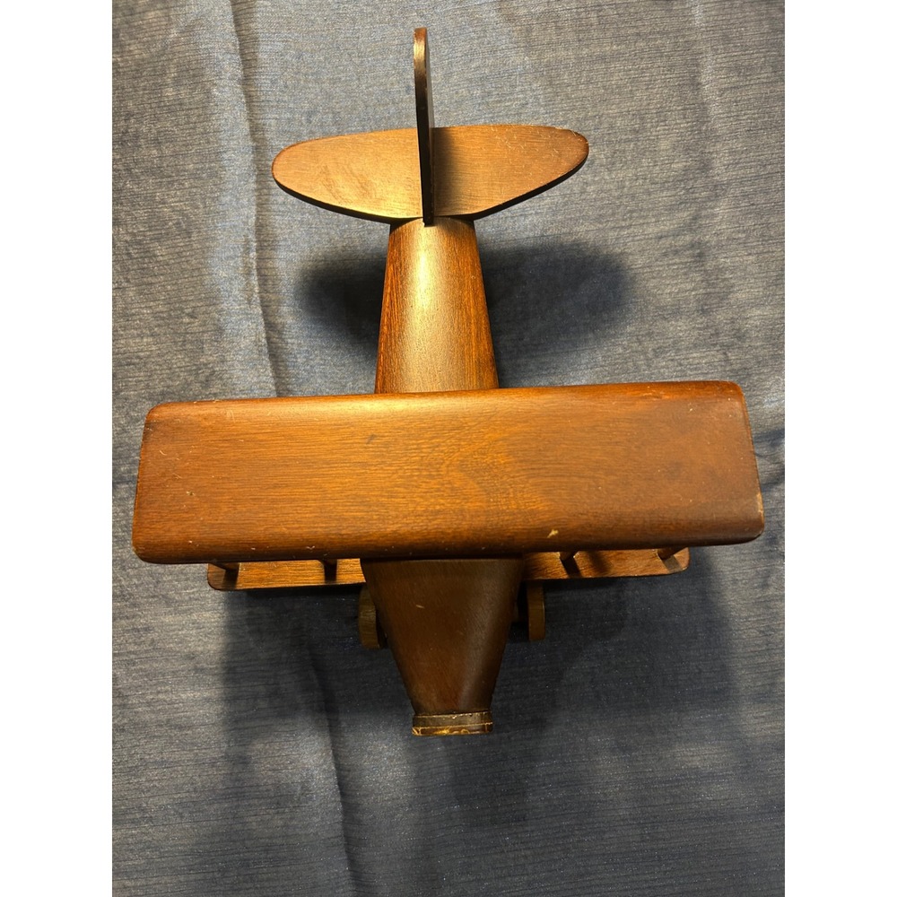George Good Vintage Wooden Biplane Music Box Aviation Decor Brown Wood